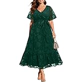 Pinup Fashion Plus Size Dresses for Wedding Guest - 2025 Cocktail Semi Formal Summer Wrap V Neck Maxi Dress