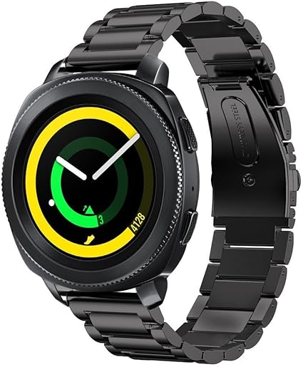 Kartice for Samsung Gear Sport Bands,Gear Sport Band 20mm Solid Stainless Steel Metal Gear Sport Band Replacement Butterfly Folding Clasp Wrist Band ...