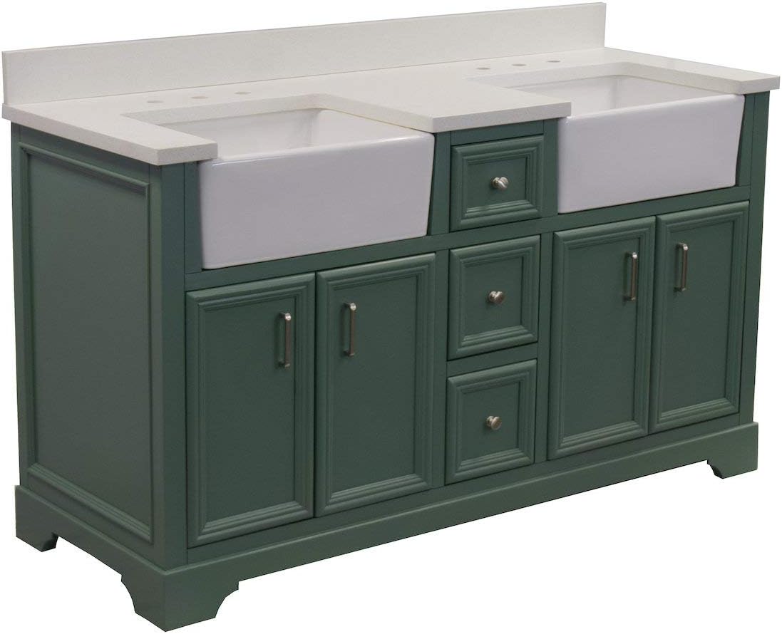 Zelda 60inch Double Bathroom Vanity (Quartz/Sage Green