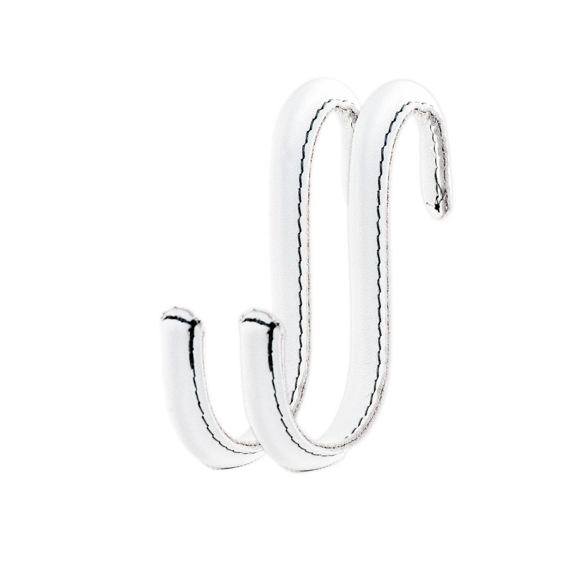 Brute Strength - S Shaped Hooks Wrapped in Full Grain Leather - 2 pcs - White - 10 cm Stainless Steel Metal Hangers Hanging Hooks for Kitchen, Work Shop, Bathroom