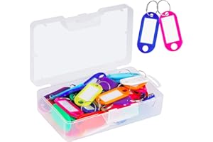 Cuttte 50 Pack Plastic Key Tags with Container, Key Labels with Ring and Label Window, 10 Colors