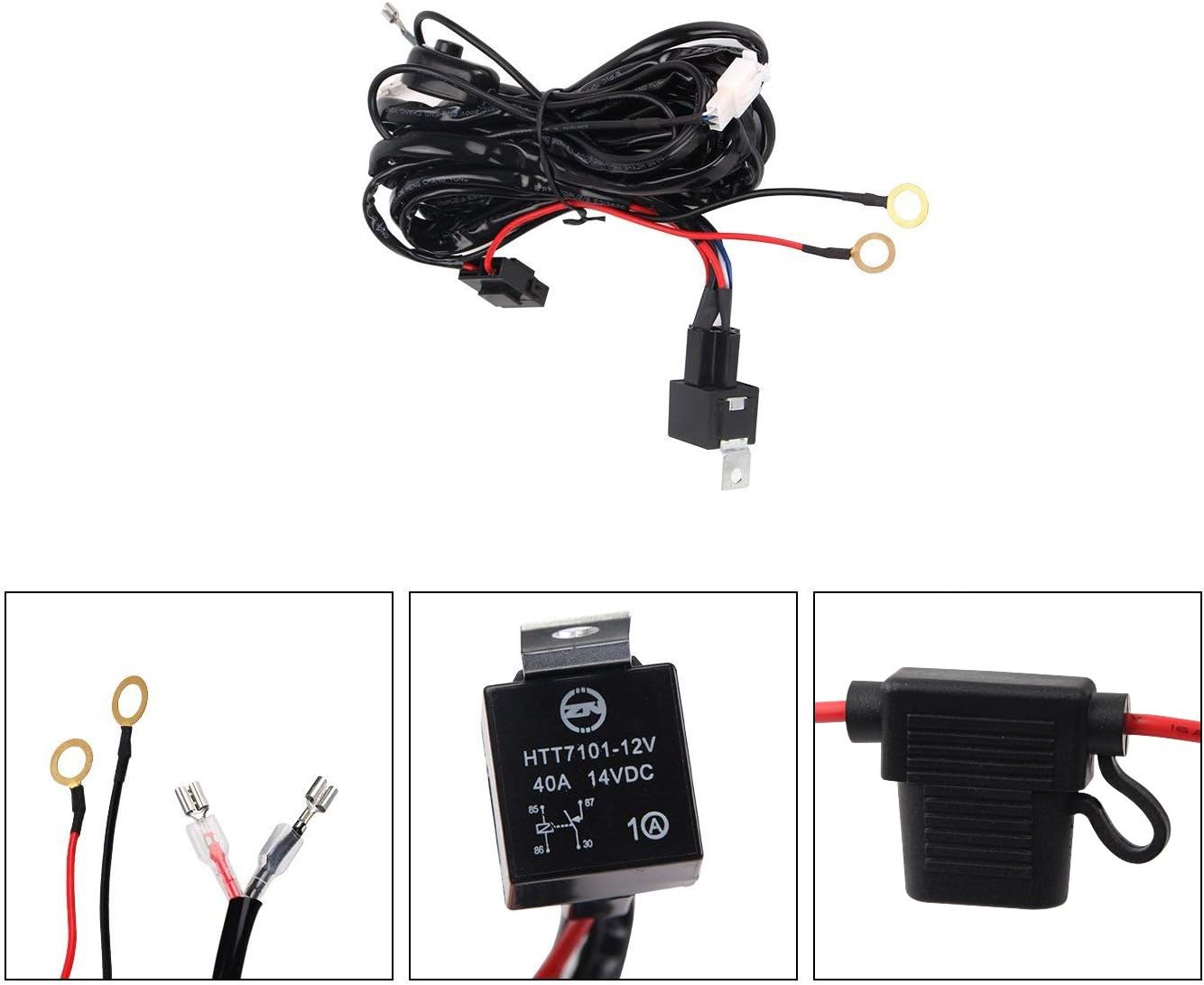Senlips Light Bar Universal Wiring Harness, 10ft 12V 40A Wiring Harness Kit, Relay ON/OFF Mouse Switch for Off Road Led Bar Driving Fog Lamp within 300watt(1 lead): Automotive
