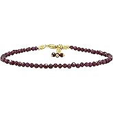 Natural Red Garnet Beaded Bracelet January Birthstone Crystal Jewelry Hypoallergenic 8 Inch Gold Plated Lightweight Trendy Western Jewerly For Women