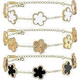 GRBeid 18K Gold Plated Clover Bracelet for Women Dupes Bracelet Set Flower Leaf Lucky Clover Bracelets Trendy Danity Jewelry Birthday Gifts for Women/Mom/Friends/Sister/Besties