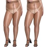MANZI Women's Plus Size Shimmer Glossy Sheer Tights Seamless Shiny Silk reflections Pantyhose Oil Pearlescent Stockings