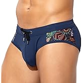 Arjen Kroos Men's Swimsuit Printed Swim Briefs Pattern Bikini Swimwear with Drawstrings and Lined Pouch
