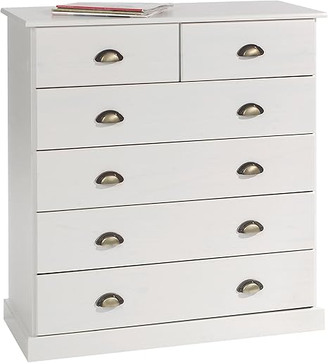 IDIMEX Commode Parijs van massief grenen in wit, mooi dressoir met 2 deuren, praktische apothekerscommode met 2 laden, tijdloze ladekast met schelpgrepen