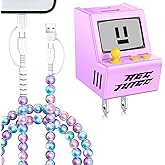 USB C Cable Beaded Charger Cord for iPhone 17 Charging Cord 3.3FT 2 Port Foldable Charger Block 30W Cute Type C Fast Charging Blocks for iPhone 16 15 Pro Max USB Adapter Cartoon Purple