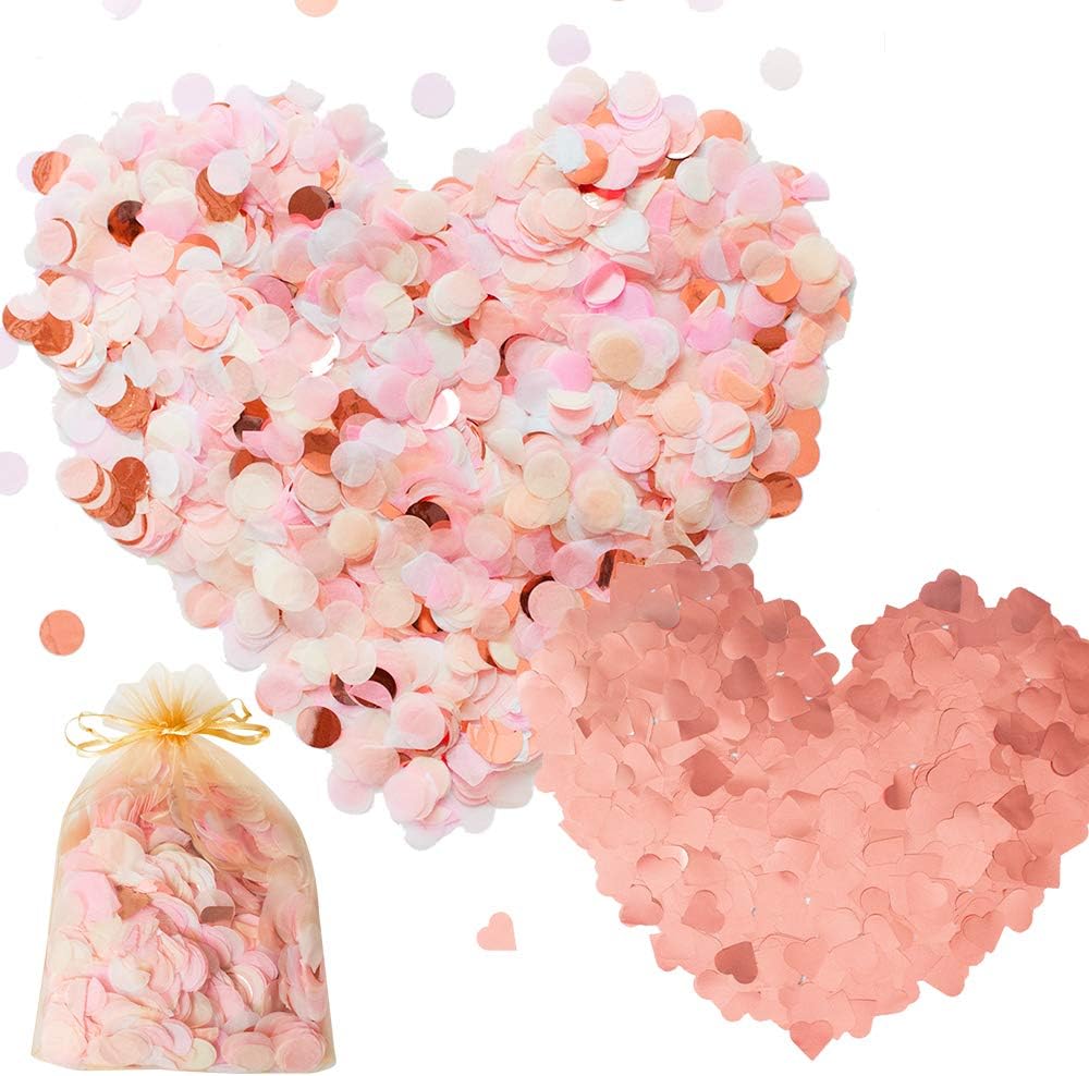 SnailGarden 7000 Pcs Paper Confetti,Includes 6000 Pcs Round Tissue Paper ,1000 Pcs Heart Sparkle Confetti Party Table Decorations &1 Organza Bag for Balloon Wedding
