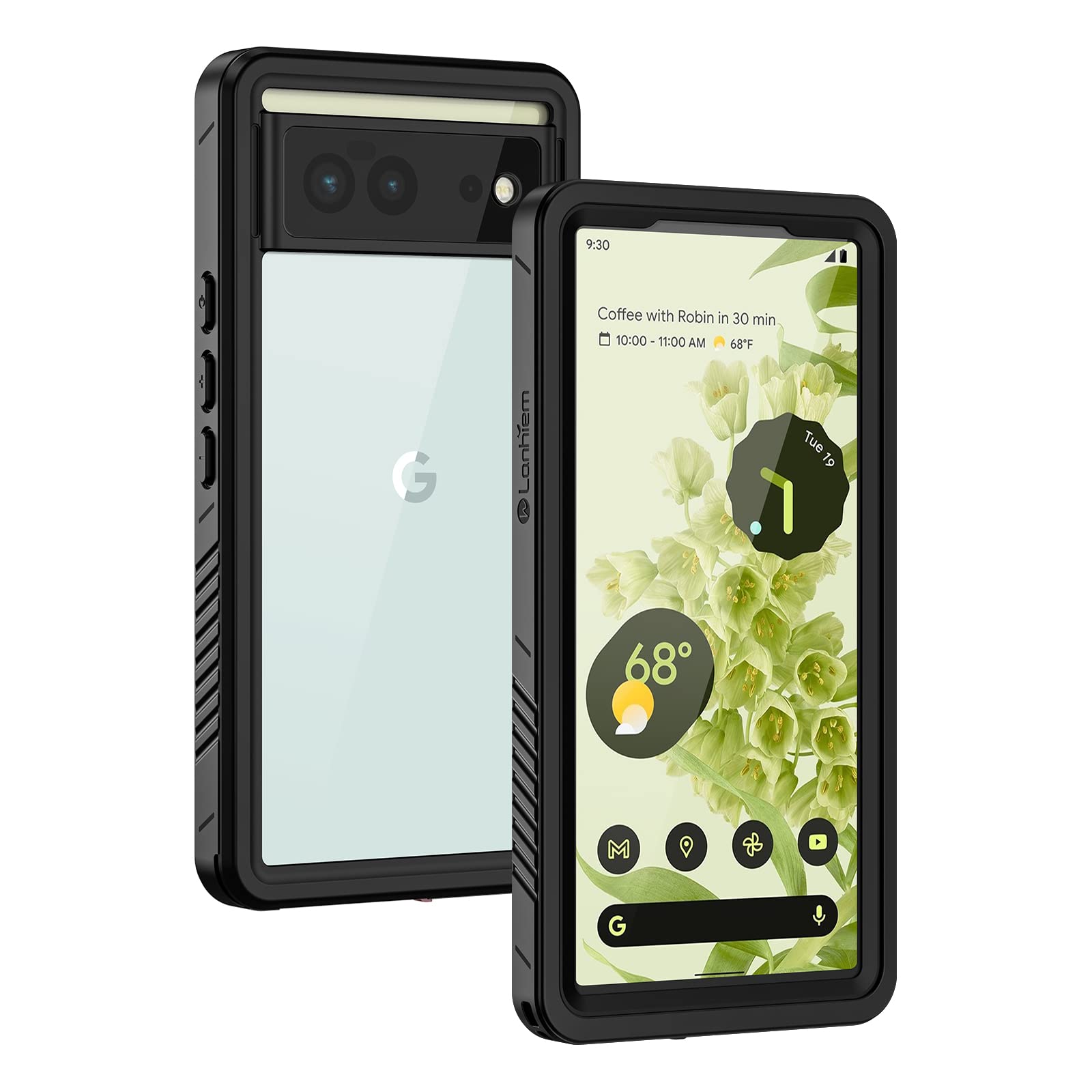Lanhiem Pixel 6 Case, Waterproof Pixel 6 Dustproof Shockproof Case [NOT for Pixel 6 Pro] with Built-in Screen Protector, Full Body Rugged Protective Cover for Google Pixel 6 5G (Black)