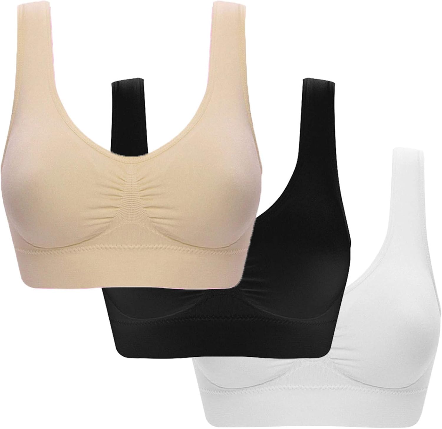 Amaone 3PC Sports Bra for Women Larger Breasts Full Cup Wireless High Impact Workout Bra