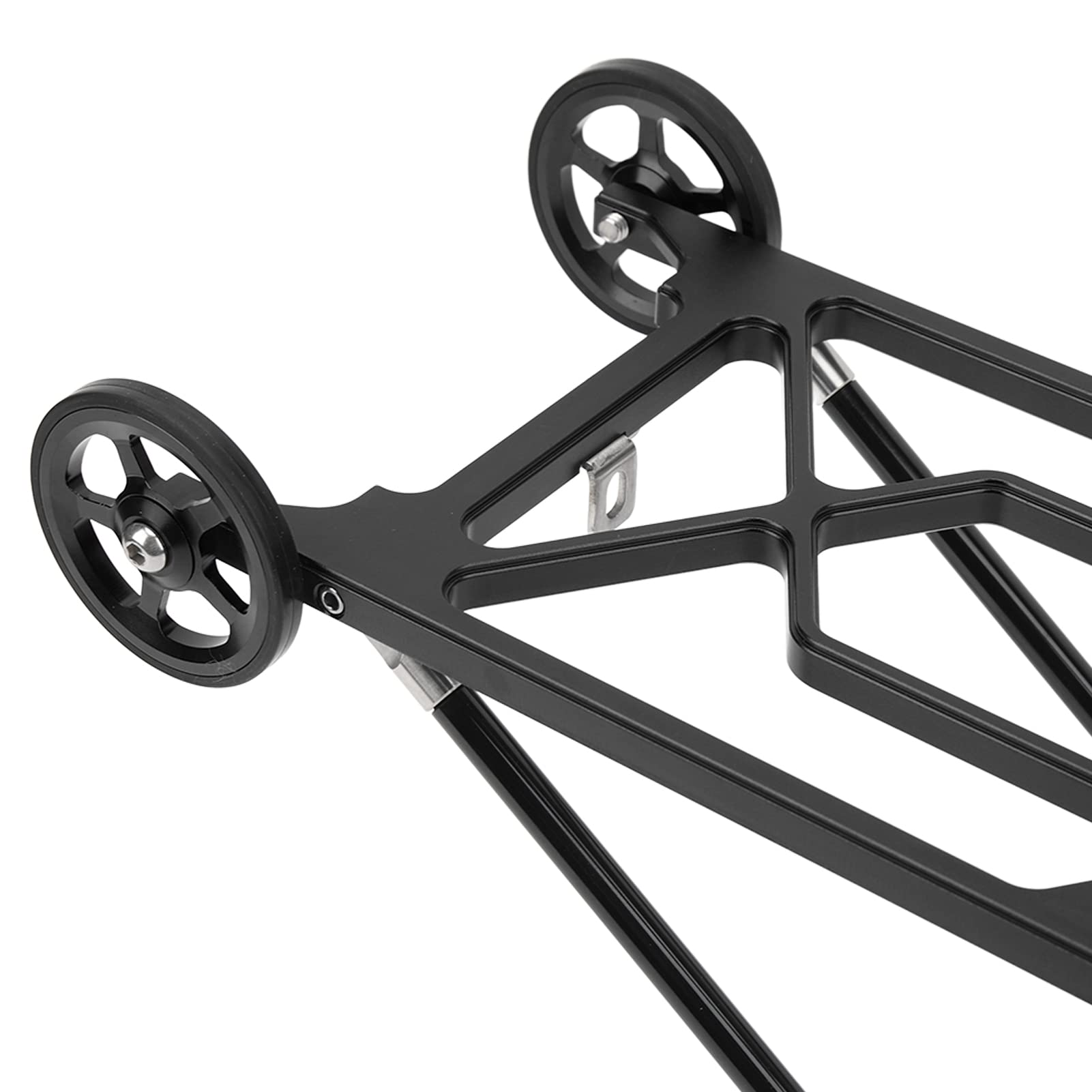 Tbest Bicycle Rear Rack with Wheels, Folding Bike Rear Rack High Strength Aluminum Alloy Bicycle Luggage Carrier with Wheels for Brompton