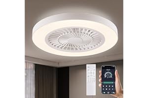 ATEAMIR Ceiling Fans with Lights,20 Inch Flush Mount Ceiling Fan with Lights and Remote,Ultra Low Profile Hugger Enclosed Smart Ceiling Fan,Small Modern Bladeless Dimmable Led Fan Light for Bedroom