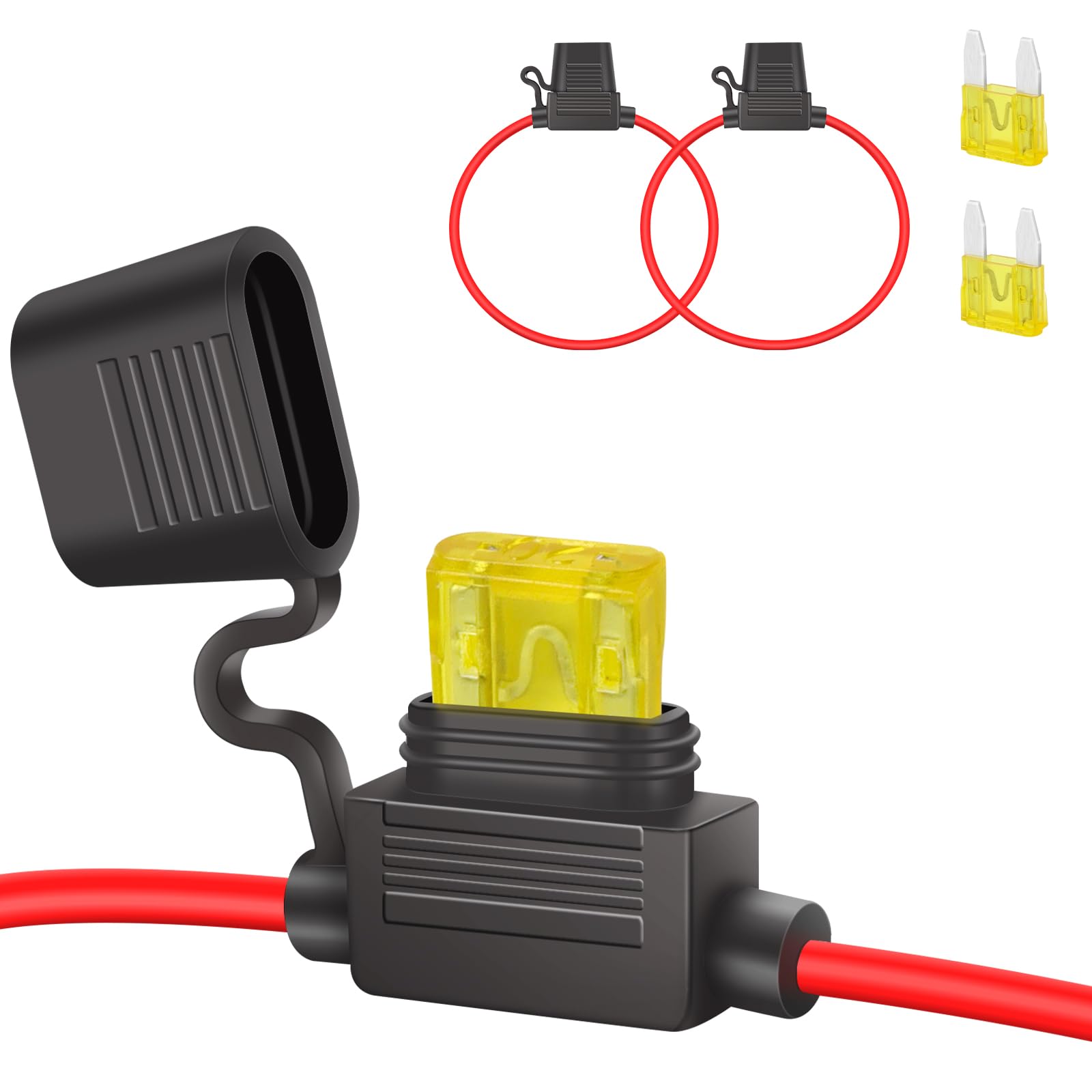 JatilEr Mini 2 Pcs 12v Blade Fuse Holder, Waterproof Copper Wire with 20A Fuse for Car/Truck/Motorcycle/Boat
