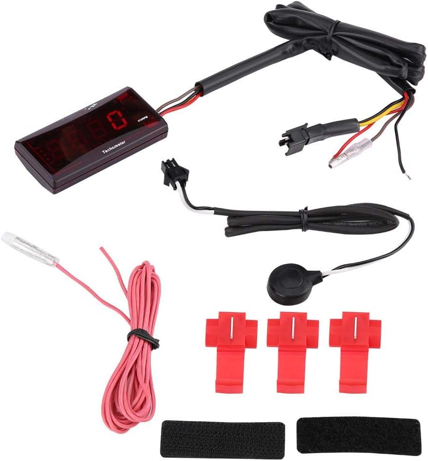 LED Digital Tachometer Motorcycle LED Digital Speed Meter RPM Tester DC 8-18V for Honda Yamaha Kawasaki(red)