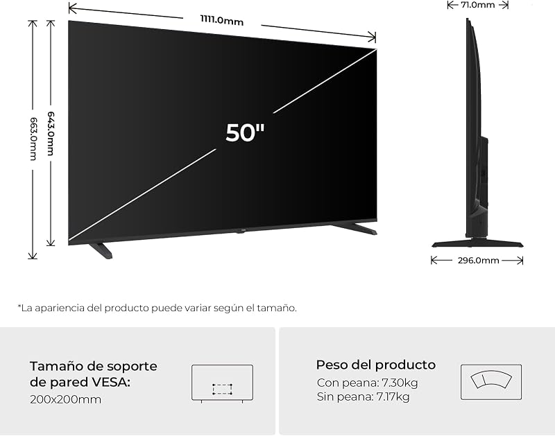 K85 4K UHD 50" H50K85GUX, Smart TV con Google TV, Chromecast, Dolby Audio, HDR10, MEMC, AI Picture Quality, Bluetooth 5.1, Gaming Accelerator 120Hz, USB 2.0 x 2, DBX TV, HDMI 2.1 x 4 [2026]