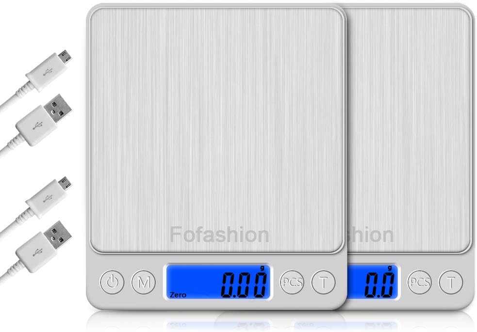 Digital Kitchen Scale Multifunction Rechargeable Food Scale with LCD Display by Fofashion, High Accuracy, Portable and Tare Function, 6.6lb/3kg Baking & Cooking Scale, Silver