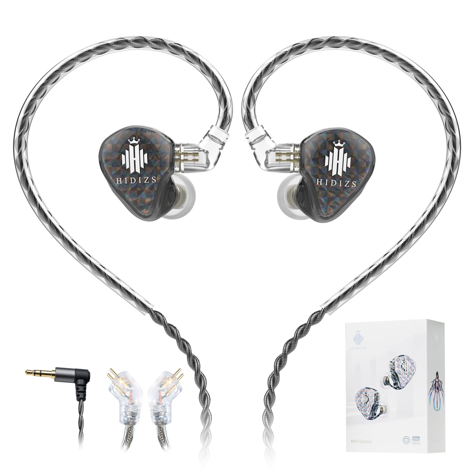 Hidizs MS1-Galaxy Earphones Wired In-ear Monitors IEM, High-Performance Dual Magnetic Circuit Dynamic Driver, 3.5mm Plug, Inline Control Microphone Detachable, 0.78mm 2 Pin Cable
