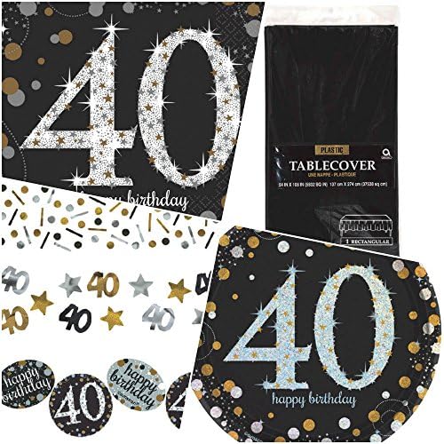 Sparkling Celebration Birthday Supply Pack for 16 | Plates, Napkins, Table Cover, Confetti (40th Birthday)