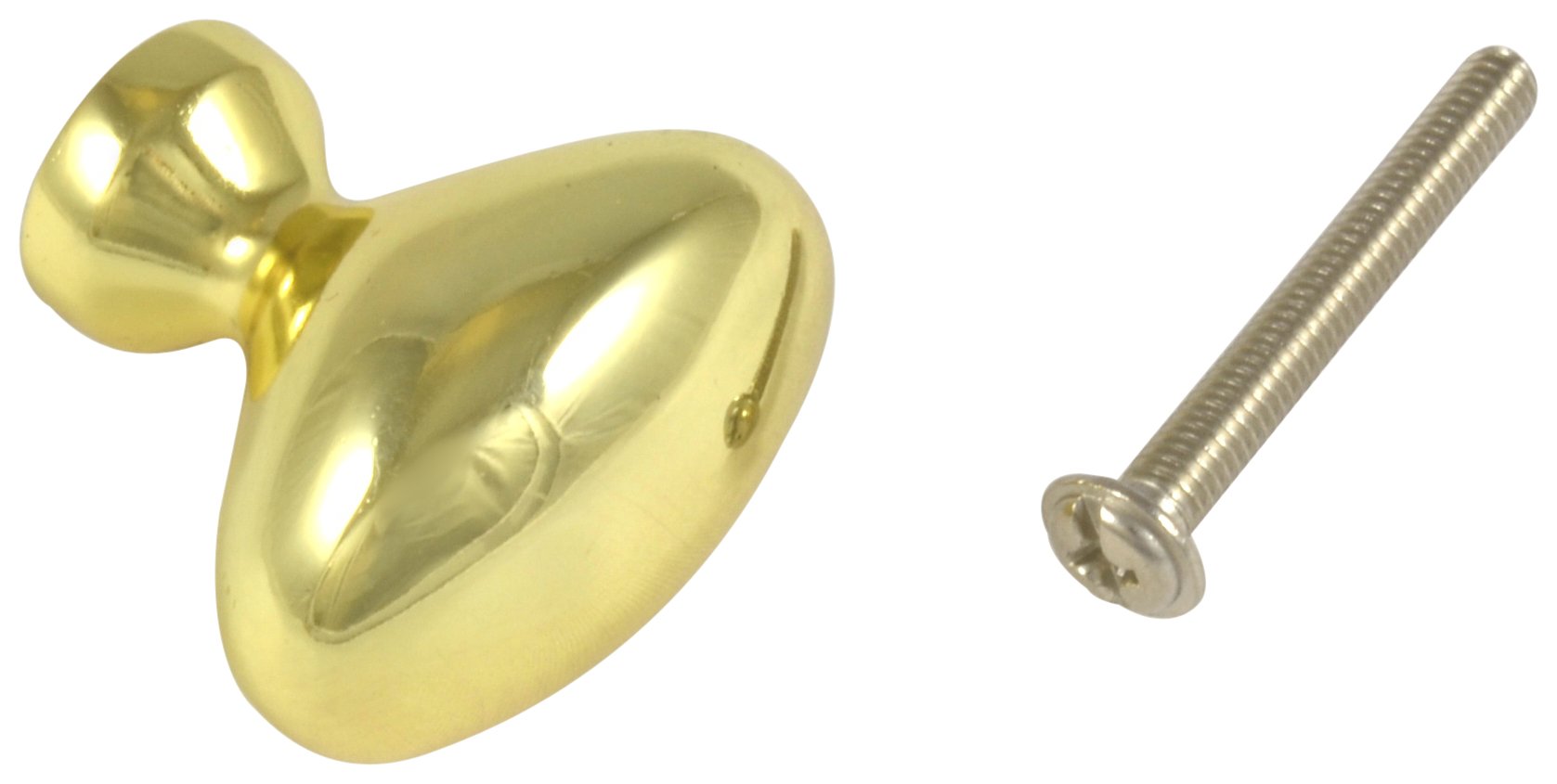 Merriway BH00818 32mm Oval Shape Cupboard Door/Drawer Knob - Bright Brass (Pack of 2)