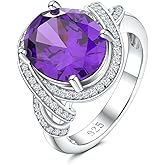 RANDES Big Oval Engagement Rings for Women Sterling Silver Sapphire/Ruby/Emerald/Amethyst Ring with Halo 8.8 Cttw Large Oval Gemstone Birthstone Ring Size 6-10