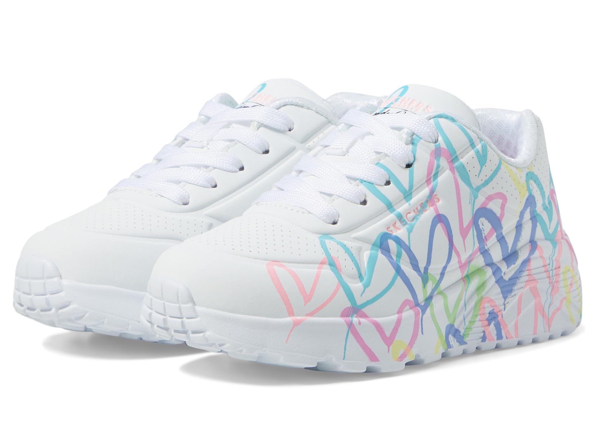 Skechers Kids Girls Uno Lite-Spread The Love Sneaker, White/Purple/Turquoise, 1, Little Kid Image