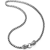 COOLSTEELANDBEYOND Men’s Stainless Steel Chain Necklace, Double Lion Head Clasp with Ring, Gothic Punk Style Jewelry