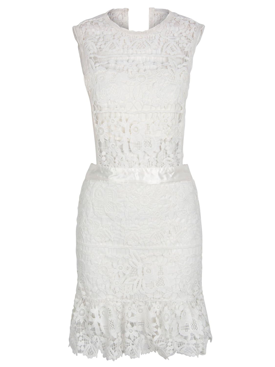 white frill hem lace bodycon dress