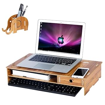 Wood Computer Monitor Stand Riser With Drawer And Amazon In