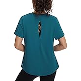 baleaf Women's Short Sleeve Workout Shirts UPF 50+ Open Back Tops Sun Protection Athletic Yoga T-Shirts
