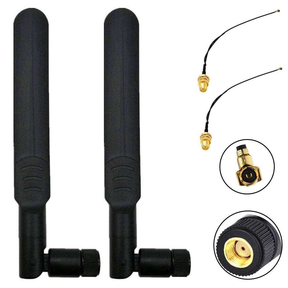 Sun3drucker Pack of 2 8dBi WiFi RP-SMA Male Antenna Dual Band Wireless WLAN Network 2 Pieces + 20 cm IPEX to RP-SMA Female Pigtail WiFi Cable for NGFF M.2 WiFi/WLAN/3G/4G Card