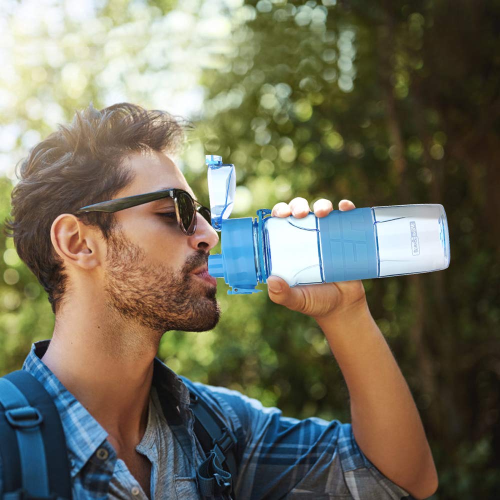 Tinsim 500ML Sport Water Bottle with Blender Ball& Filter, Flip Top Lid & One Click Open & Anti-Slip Grips,BPA Free Infuser Water Bottle for Fitness,Outdoor,Travel,Leakproof & Durable(Blue)