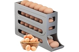 VMQIPNS Egg Holder for Fridge, Upgrade 4 Tiers Egg Holder for Fridge, 28 Eggs Fridge Egg Rack Large Capacity Refrigerator Egg Trays, Space-Saving Automatic Egg Rolling Dispenser for Refrigerator (Grey)