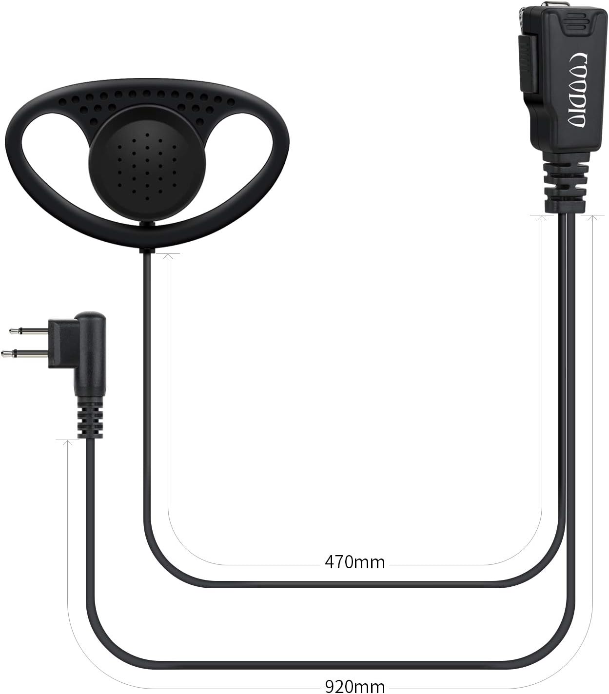 COODIO Lot 2 x D-Ring Earpiece Police Security Headset inline PTT Mic Microphone For 2 Pin Motorola CP040, CP140, Hytera - Image 4