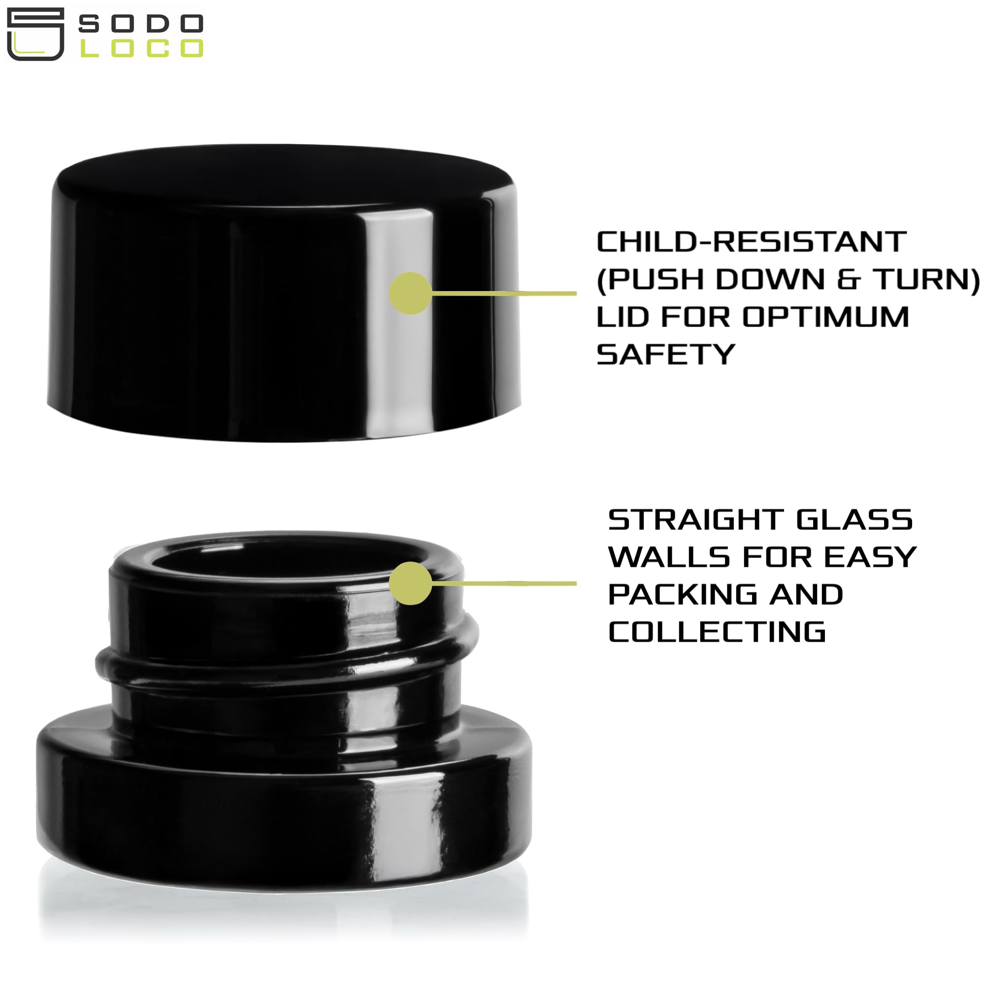 (200 Pack) 5ml Thick Black Glass Jars with Black Child Resistant Lids - UV Resistant - Storage for Oil, Lip Balm, Wax, Cosmetics - Mini Child Proof Container