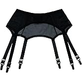 Luxallacki 6 Straps Sheer Mesh Vintage Garter Belt With Adjustable Metal Clips For Thigh-High Stockings