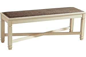 Signature Design by Ashley Bolanburg Casual French Country Upholstered Dining Room Bench with Nailhead Trim, Heavy Woven Fabric, Wood, Antique White & Tan