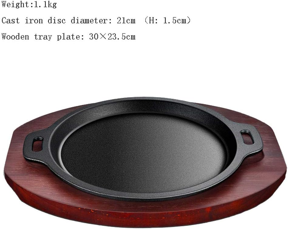 Pre-Seasoned Cast Iron Pizza Steak Skillet with Handle and Wooden Base for Restaurant Supply Home and Kitchen Cooking Accessory Ideal for Pan Grilling Meats Seafood 2 Set
