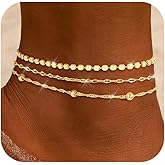 ZHESHY Gold Silver Ankle Bracelets for Women 14K Gold Plated Anklets for Women Waterproof Cuban Link Heart Chain Anklets Set Non Tarnish Dainty Layered Anklet Bracelets Summer Beach Jewelry