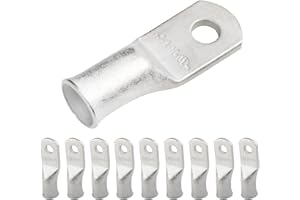 SELTERM 10pcs 4 AWG-#10 Stud Tinned Copper Wire Lugs, Heavy Duty Cable Ends, 4 Gauge Ring Terminals, UL Battery Lugs Marine G