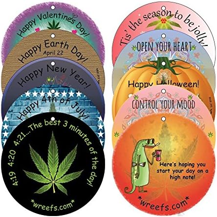 Wreefs Festive Hang Tags - 5pk & Double Sided to customize your wreath for the occasion - 420 Friendly Marijuana Decor, Parties, Cannabis Gifts, Party Gifts, Adult Gifts, Stoner Gifts