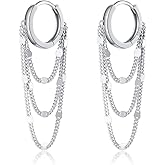 Reffeer Solid 925 Sterling Silver Chain Hoop Earrings Dangle for Women Teen Girls Tassel Chain Drop Earrings Huggie Dangle Earrings