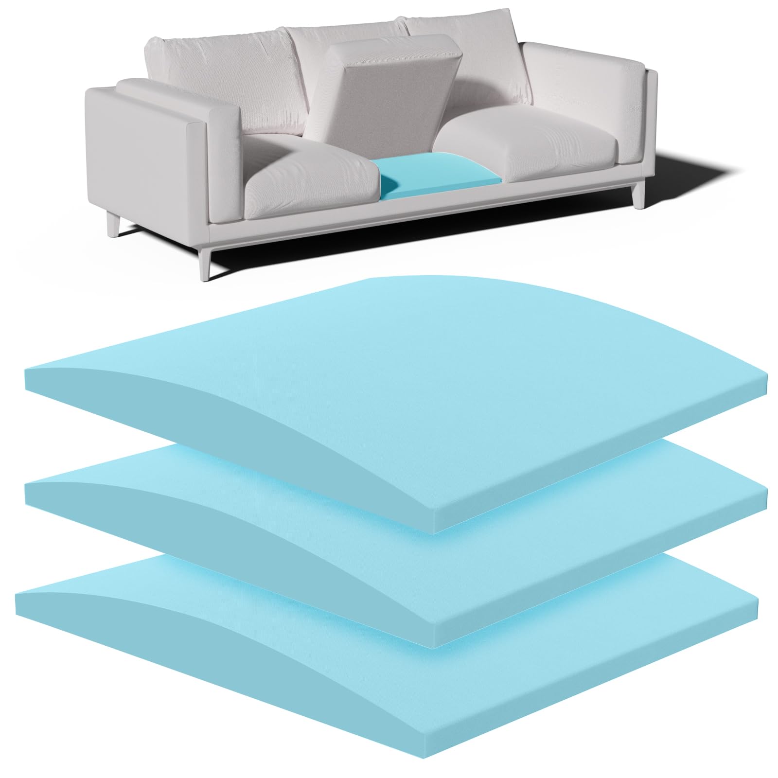 Photo 1 of Foamagic Couch Cushion Support, Sofa Cushion Support for Sagging Couch Seat, 20x20x2in, Couch Replacement Insert, High Density Foam Furniture Seat Sagging Repair, Trapezoid 40D, Blue Set of 3