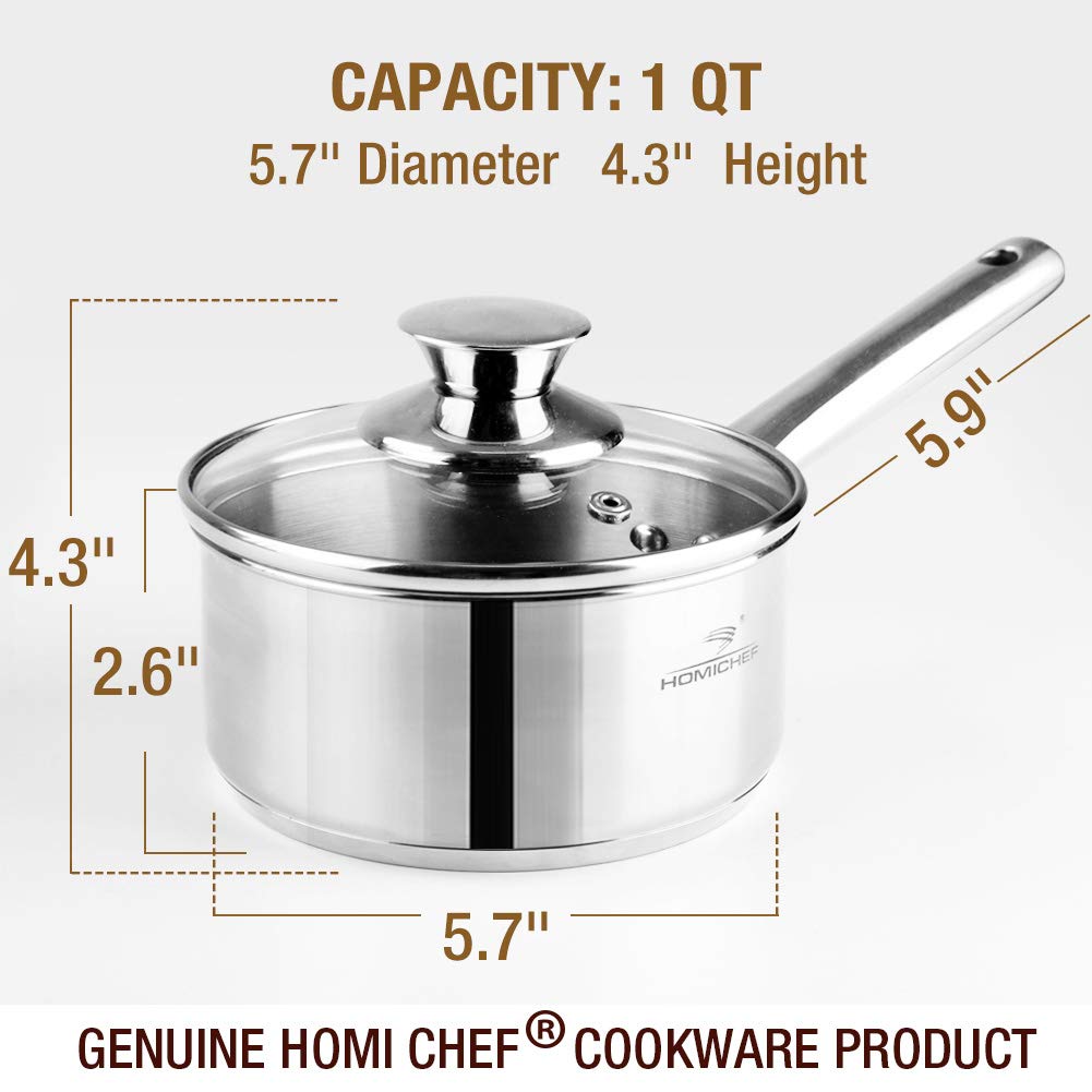 HOMI CHEF Mirror Polished NICKEL FREE Stainless Steel 1 QT(Quart) Sauce