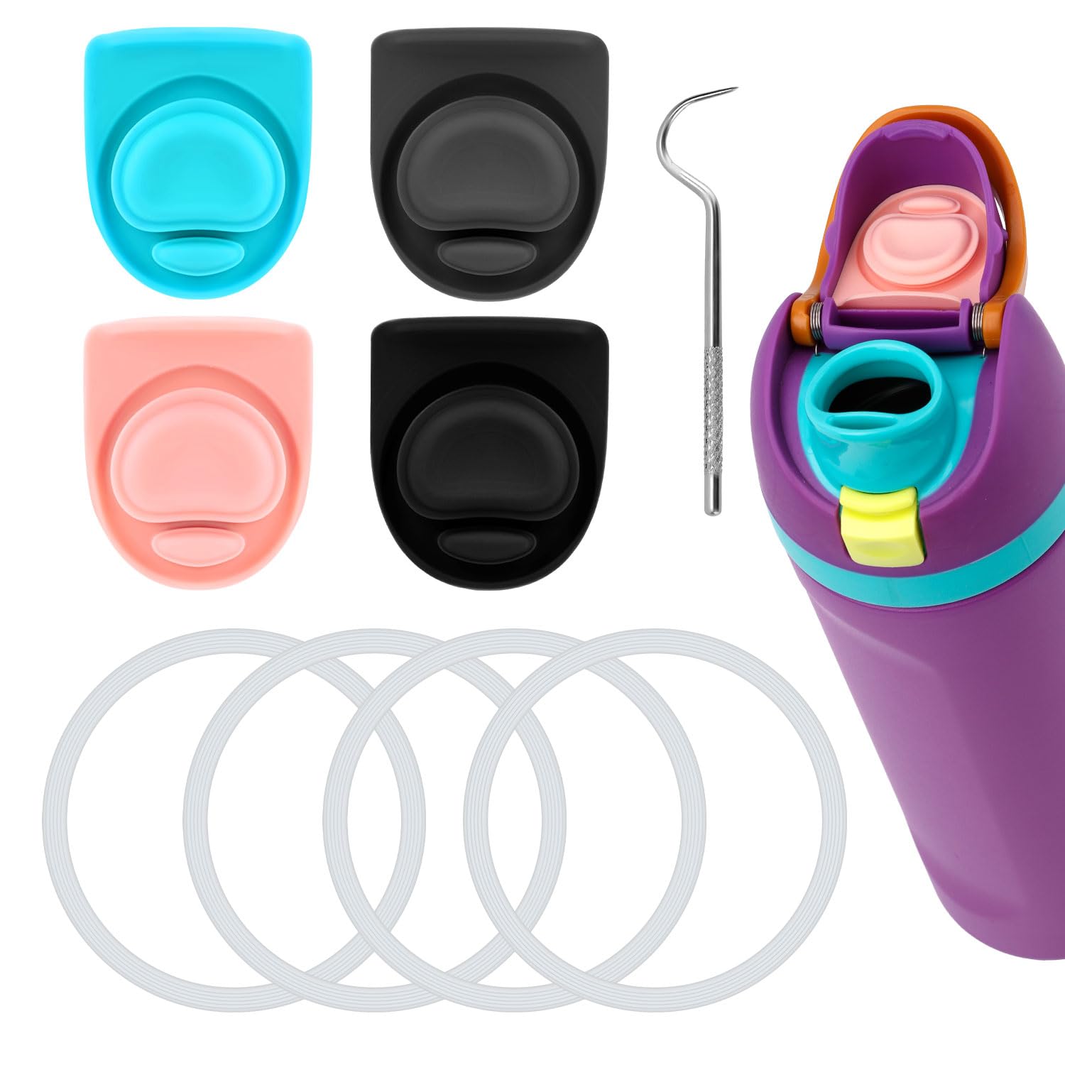 Gosknor 9pcs Water Bottle Replacement Parts Compatible with Owala FreeSip, Water Bottle Seal O Ring & Replacement Stopper for Owala 16/19/24/25/32/40oz Gasket Plug Lid Accessories BPA-Free