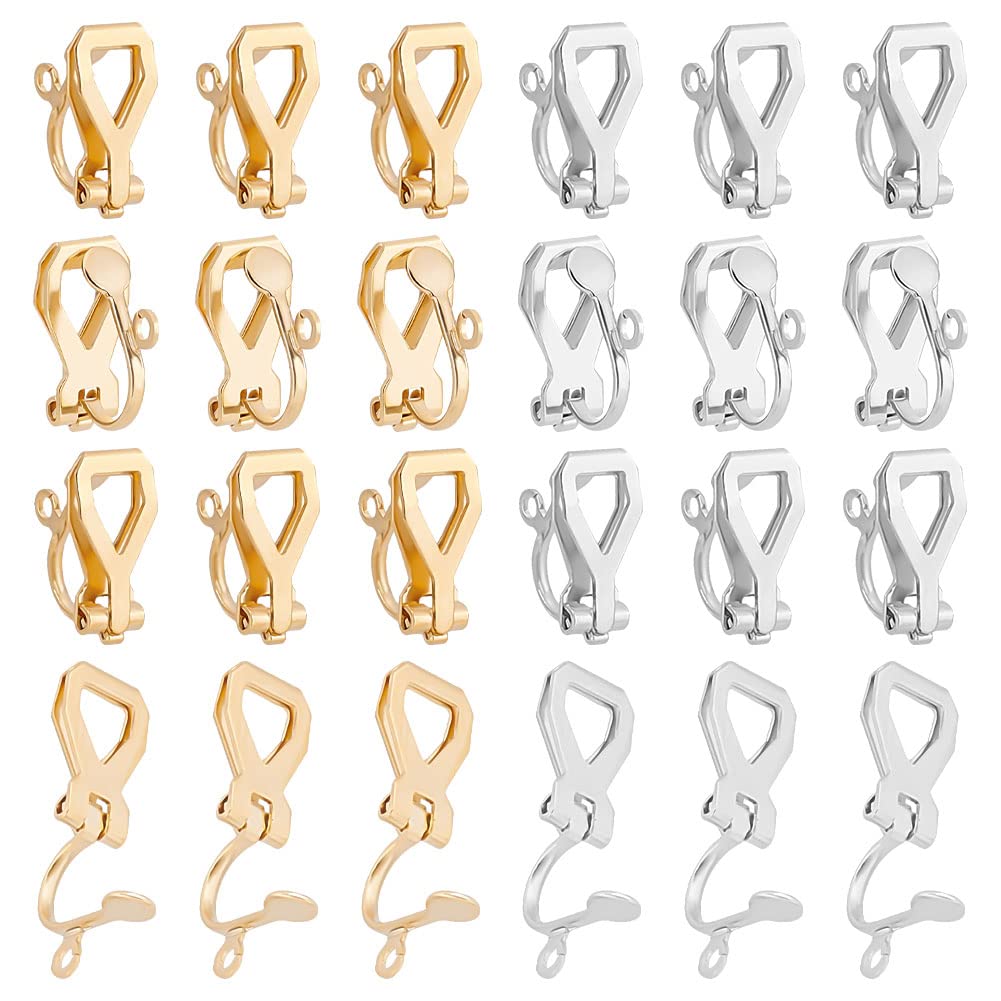 UNICRAFTALE 40pcs Stainless Steel Clip-on Earring Hooks - 2 Colors, Non-Pierced Components, Golden Converter Findings for DIY Jewelry Making