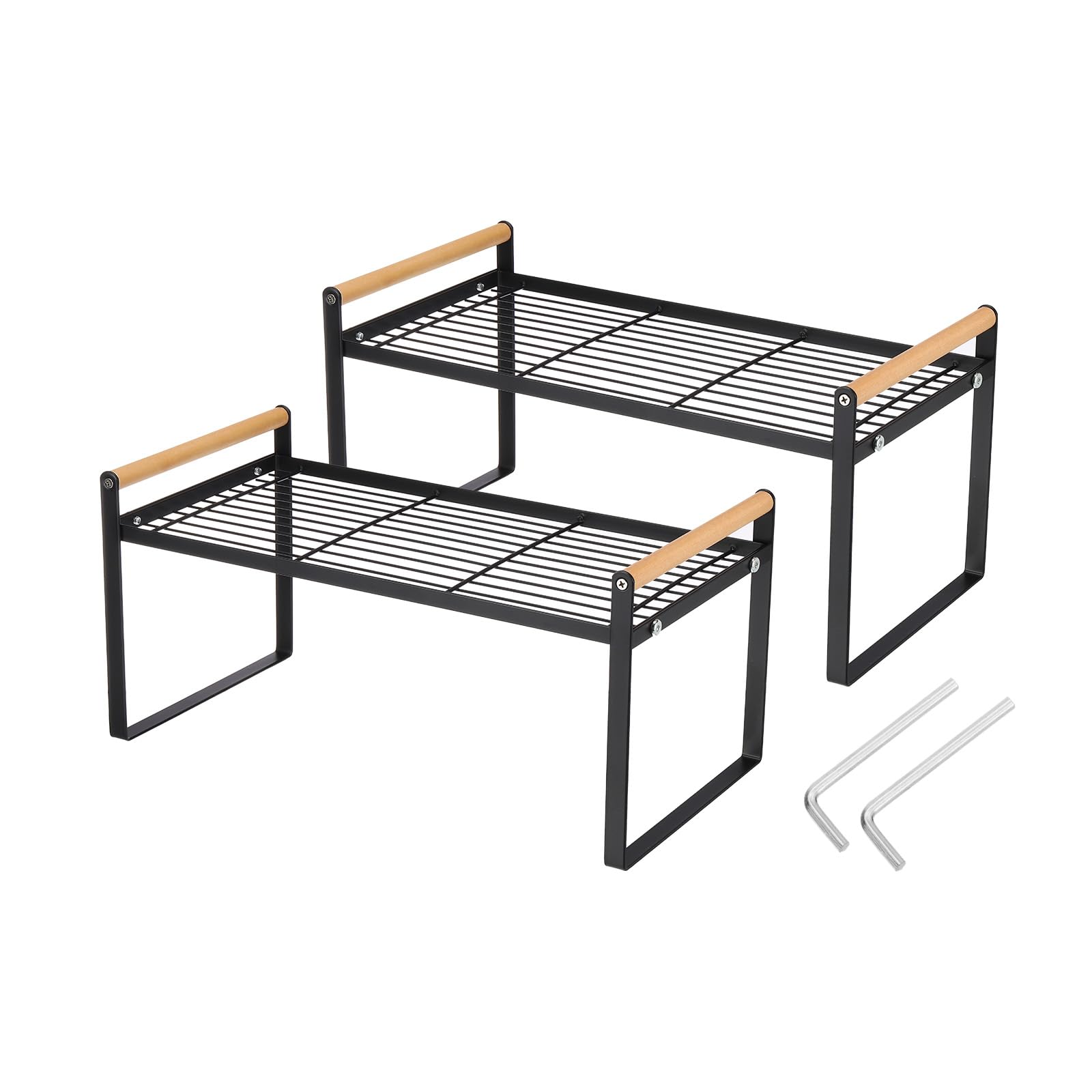PATIKIL Kitchen Cabinet Organizer Shelves, 2 Pack Stackable Cabinet Shelves Organizer Counter Organizer Rack for Pantry Bedroom Office L16.5in W8.3in H7.9in, Black