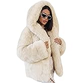 Yimoon Women's Faux Fur Coat with Hood Warm Cropped Fluffy Fur Jacket Long Sleeve Open Front Winter Jackets