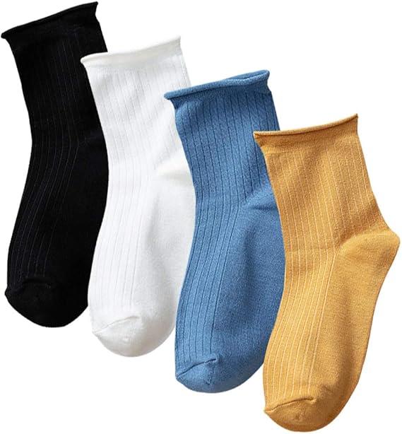 Amazon 靴下 レディース 可愛い フリル 無地 ソックス コットン 脱げにくい 締め付けない 蒸れない 通気 あったか 四季適用 マルチカラー ニット綿 4足セット スタイル C 靴下 通販