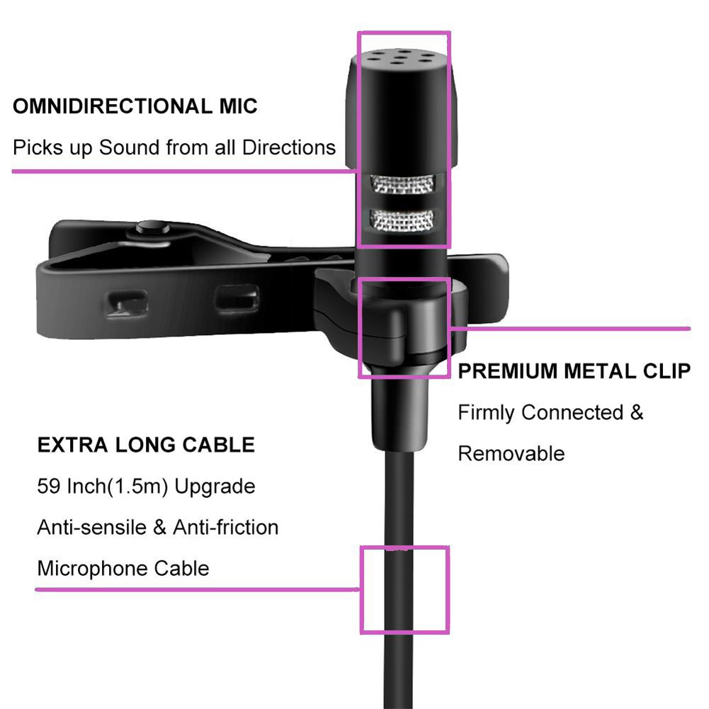 KAMLE Professional Design Lavalier Microphone with Connect Headset & Omnidirectional Mic for iPhone Android & ALL Smartphones,PC,Laptop,Youtube,Interview,Studio,Video Recording,Noise Cancelling Mic